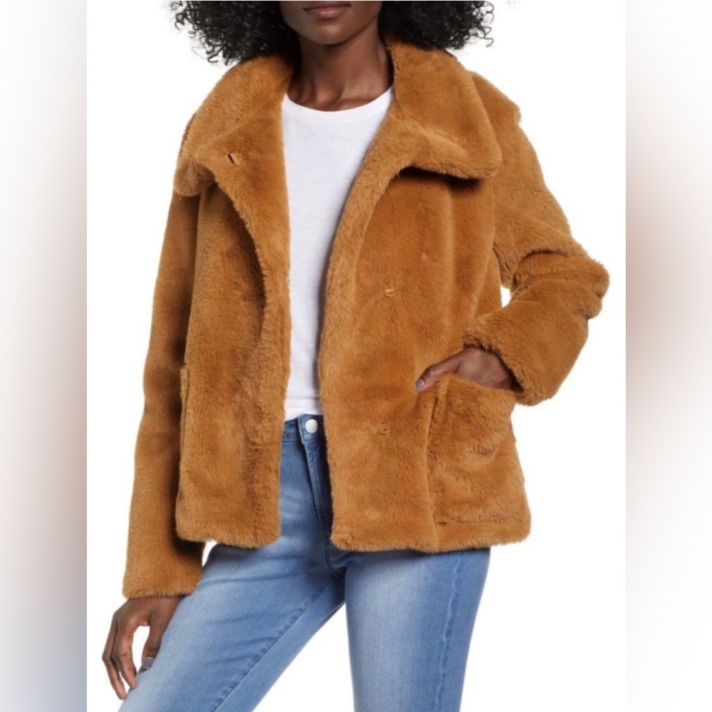 Leith Fur-fect Faux Fur Lined Jacket Tan Brown Size Large